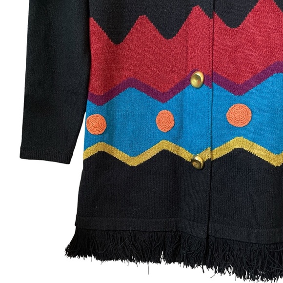 Steve Fabrikant Knit Wool Fringe Southwest Aztec Sweater Dress Black Size Small - Picture 4 of 9